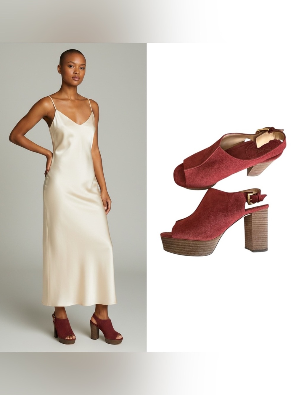 Micheal Kors Piper bohemian suede platform slingback block heels brick red 9 1/2